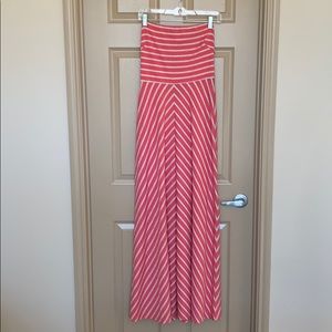 Pink and grey/cream strapless maxi dress